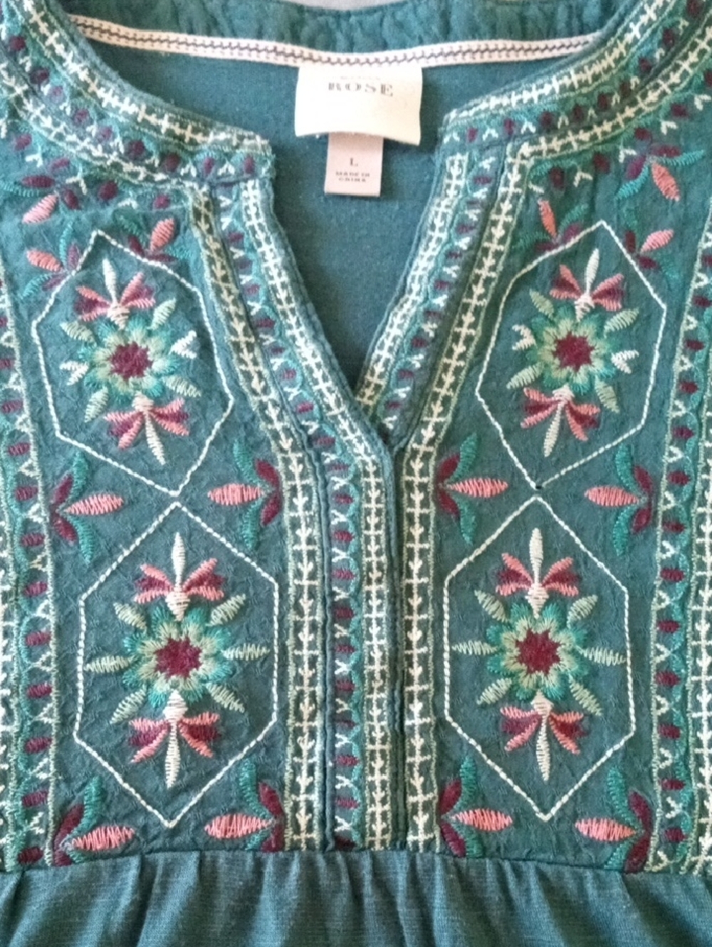 Knox Rose Teal Embroidered Boho Sleeveless Peplum Tank Size L - Picture 5 of 9